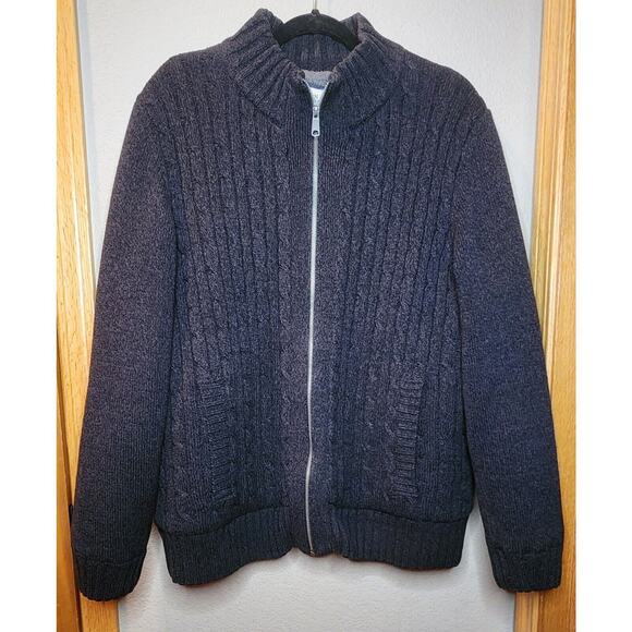 Boston Traders Sweater Mens Size XL Charcoal Grey Fleece Lined Zip Up Heavy Knit - Picture 1 of 6